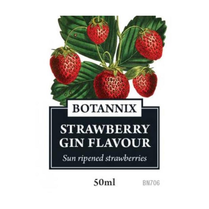 Botannix Strawberry Gin Flavour 50ml label with strawberry artwork.